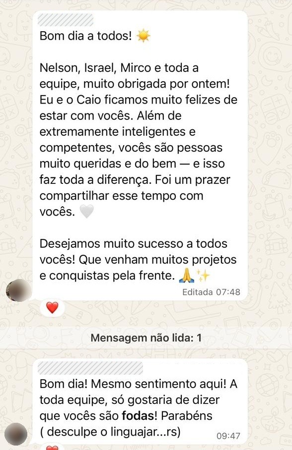 Depoimento de participante agradecendo à equipe NovaIA.