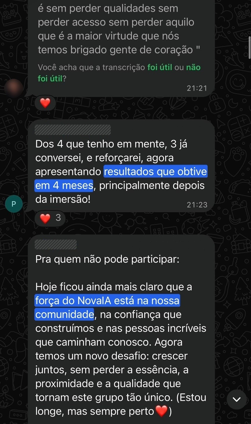 Participante comenta sobre a comunidade e a aplicação prática do que aprendeu.